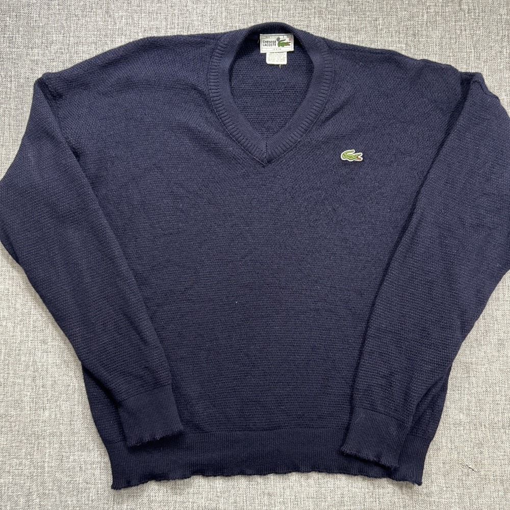 Lacoste Chemise Men's Sz 6 Vintage Wool Blend V Neck Sweater France Preppy Navy